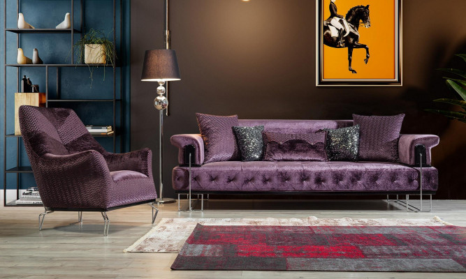 Fauteuil enkelzitter 1-zits gestoffeerde stoel Designerstoel Stof Modern Paars