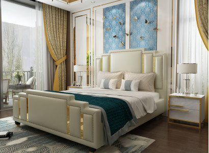 Bedden tweepersoons luxe slaapkamer Hotel Designer bed 180x200 leer