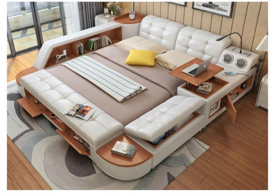 Multifunctionele slaapkamer ligplanken Luxe leren bedden 180x200