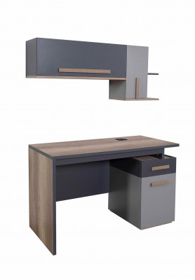 Grijze tienerkamer kledingkast boekenplank kinderkamer bed 5-delig