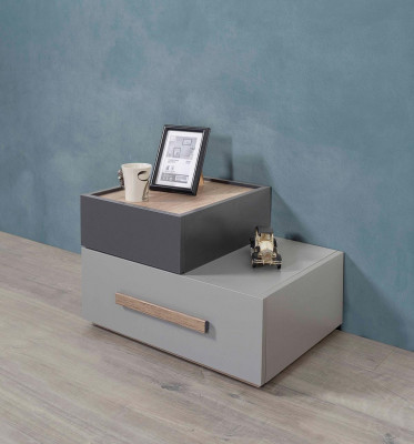 Jongerenkamer Set Grijs Bed Nachtkastje Kledingkast Ontwerp Nieuw 4-delig.