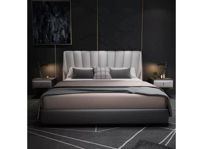Luxe tweepersoons hotelbedden 180x200cm slaapkamer grijs lederen bed.