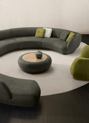 Hoekbank met ronde bank 6-zitsbank bank bank leder luxe meubels woonkamer