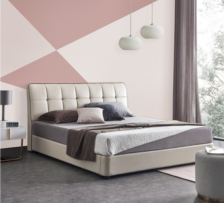 Bedden ontwerper Tweepersoonsbed Echtelijk bed 180x200cm Lederen bed Lamp Gestoffeerd bed