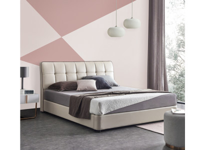 Bedden ontwerper Tweepersoonsbed Echtelijk bed 180x200cm Lederen bed Lamp Gestoffeerd bed