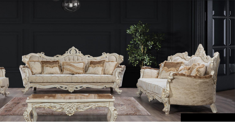 Bankstel 3+3-zitsbankensemble Bank Banken Fauteuils Zetel Stof Barok Set Groep
