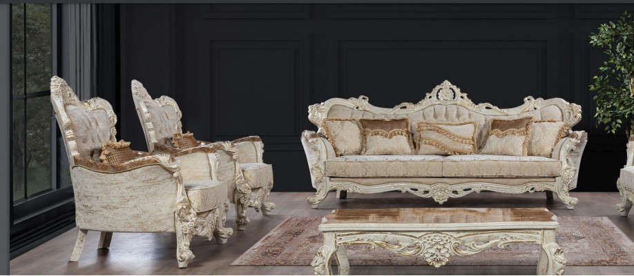 Sofa Bankstellen Fauteuils Zitbank Woonkamerset 3+1+1 zits Set Stof Barok Stijl