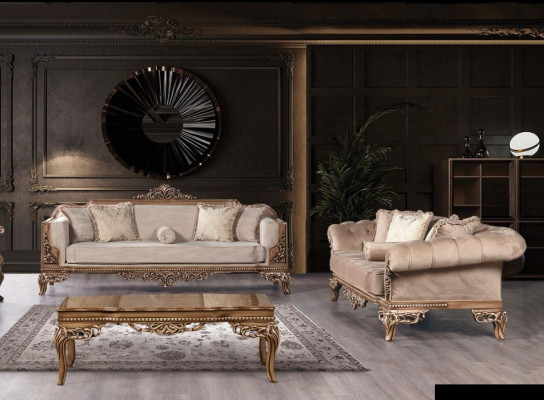 Bankstel 3+3 zitter Chesterfield bank fauteuil luxe set stof set 2-delig