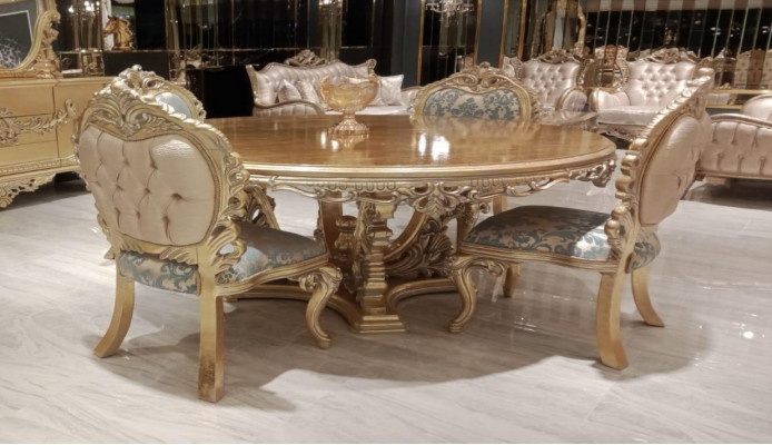 5-delige klassieke eetkamerset met ronde tafel en stoelen
