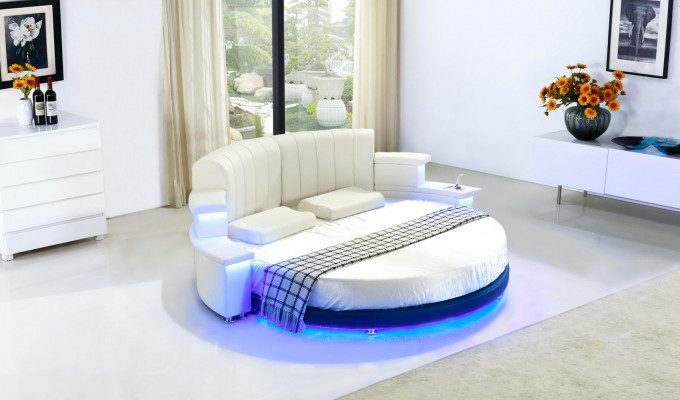 Rond Bed Meubels Gestoffeerde Bedden Slaapkamer Meubelen Leren Bed LED