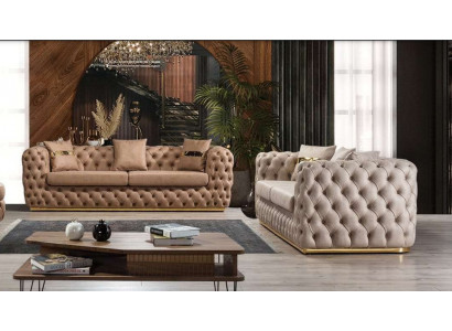 Beklede bankstel, bankstel 3+3 zits Chesterfield luxe set bankstellen leer.