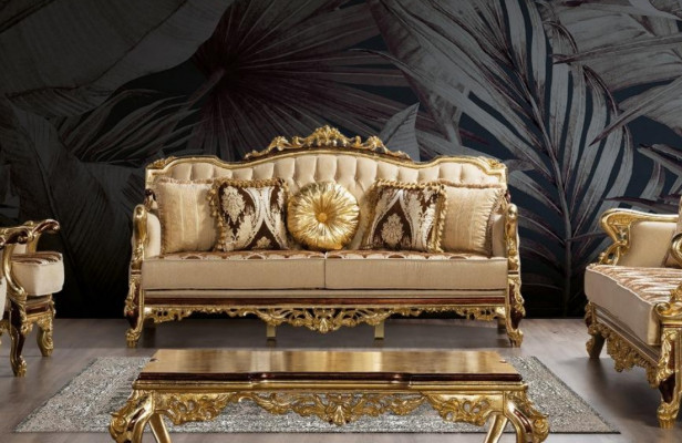 Driepersoonsbank 3-zits Barok Rococo Bank Luxe Bankstellen Stof Textiel Ontwerp