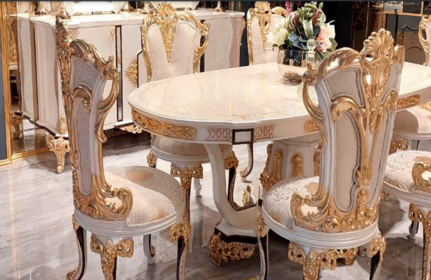 Eetkamerstoel stoel stoelen hout luxe eetkamer eet stof stijl barok rococo