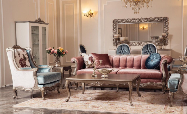 Sofagroep Klassieke bankstel bankstel Salontafel 2x fauteuil Luxe set 4-delig.