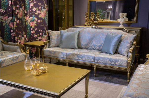 Driepersoons bank gestoffeerd bankstel 3 zits luxe bank kamer blauwe driezitsbank