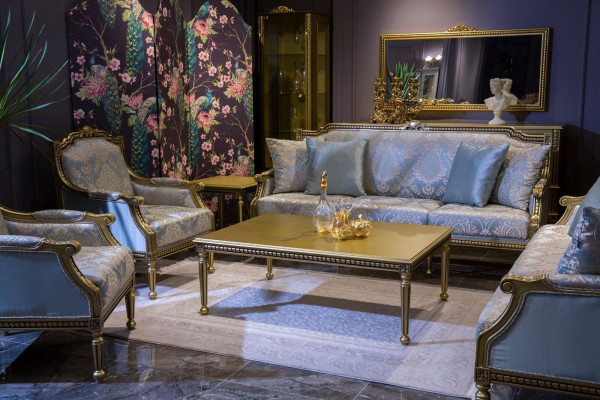 Driepersoons bank gestoffeerd bankstel 3 zits luxe bank kamer blauwe driezitsbank