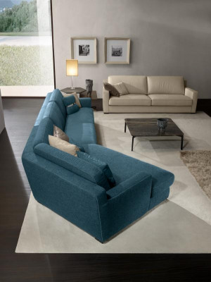 Ontwerp bank L-vorm gestoffeerde bank woonkamer meubels hoekbank textiel blauw