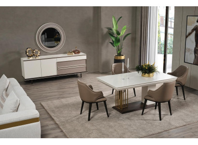 Eetkamer set Eetgroep Eettafel 4x Stoelen Dressoir + Spiegel 7-delig