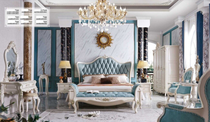 Klassiek bed Luxe Chesterfield lederen slaapkamer barok meubels Bedden 3-delig.