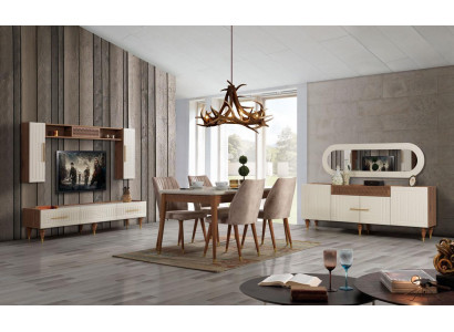 Compleet woonkamerset + eetkamerset tafel rek dressoir 6-delig.