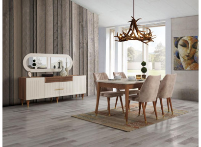 Eetkamer set 3-delige groep garnituur eettafel dressoir spiegel compleet set