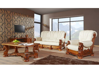 Klassieke bankstel bankstel bekledingsset bankstel leer hout 3+2+2 set