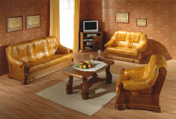 Woonkamer lederen houten meubelset 3+2+1 bank bank bekleding zitplaats
