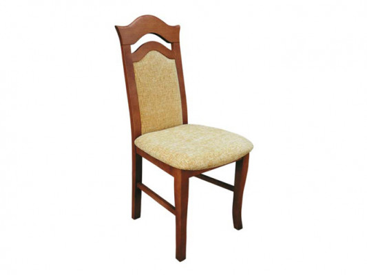 Stel 10x massief houten eetkamerstoelen met stoffen bekleding in de eetkamer.