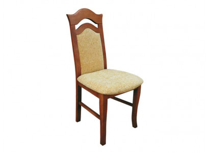 Stel 10x massief houten eetkamerstoelen met stoffen bekleding in de eetkamer.