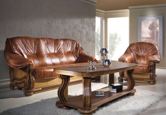 Klassieke bankstel bekleding 3+2 zits bankstel leer houten frame
