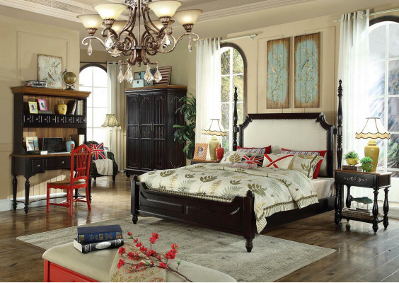 Slaapkamer landhuisstijl houten meubels Complete set groep Bedden Nieuw bed