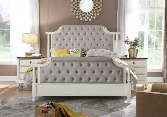 Slaapkamerset Bed 2x Nachtkastje 3-delig Bedden Oprichtingstijd Luxe Chesterfield