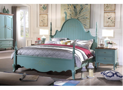 Landhuis Slaapkamer Blauw Bed Hout Klassieke Meubels Bedden 180x200cm Set Nieuw