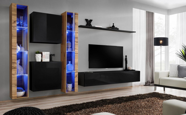 Wandmeubel Wandkast Modern Design TV-standaard Zwart Woonkamer meubilair Compleet.