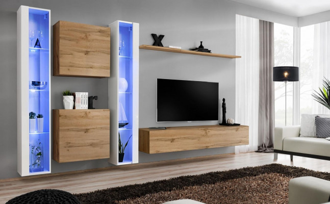 Woonkamermeubilair wandkast tv-standaard bruin dressoir complete inrichting. Wohnzimmermöbel Wohnwand TV-Ständer braune Anrichte komplette Einrichtung.