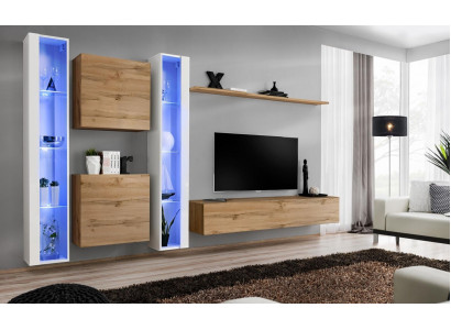 Woonkamermeubilair wandkast tv-standaard bruin dressoir complete inrichting. Wohnzimmermöbel Wohnwand TV-Ständer braune Anrichte komplette Einrichtung.