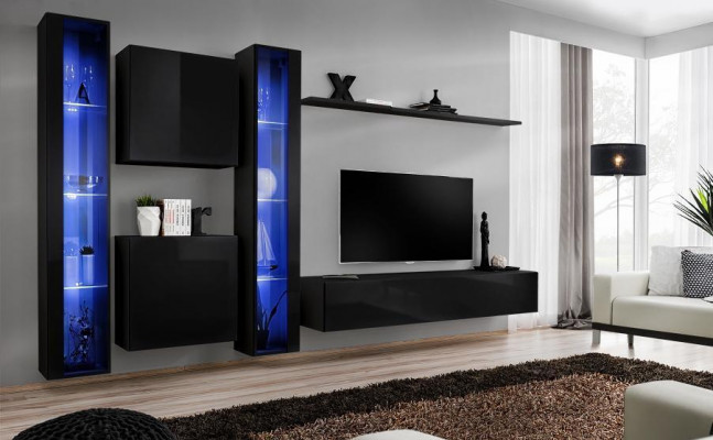 Woonkamerset ontwerpmeubilair 2x wandkast hangende vitrine inrichting