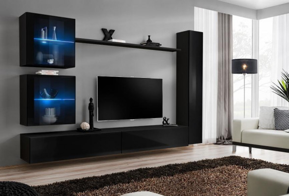 Zwart woonwand compleet set inrichting designer meubels tv-standaard modern