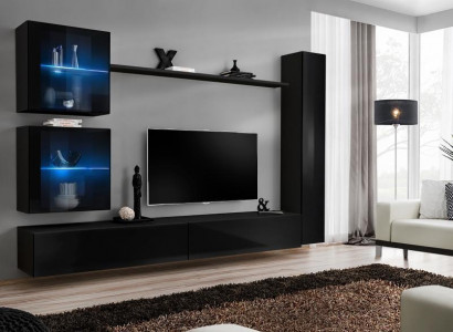 Zwart woonwand compleet set inrichting designer meubels tv-standaard modern