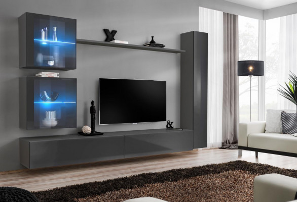 Luxe volledige woonwand grijs meubel ontwerper set inrichting dressoir modern.