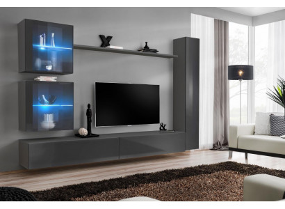 Luxe volledige woonwand grijs meubel ontwerper set inrichting dressoir modern.