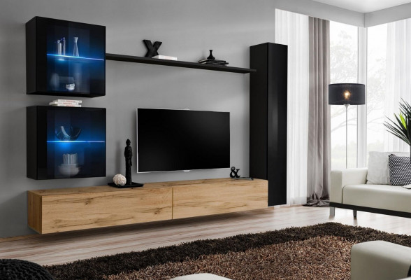 Luxe Zwart 3x Wandkast Woonwand TV-standaard Modern Ontwerp Set 6-delig Nieuw