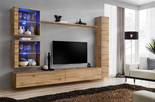 Bruine woonwand hangkast design tv-standaard inrichting rek modern