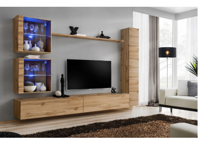 Bruine woonwand hangkast design tv-standaard inrichting rek modern