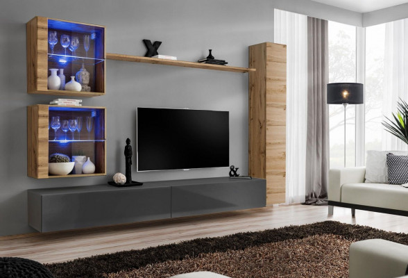 Bruine luxe woonkamer wandmeubels 3x wandkast tv-standaard inrichting