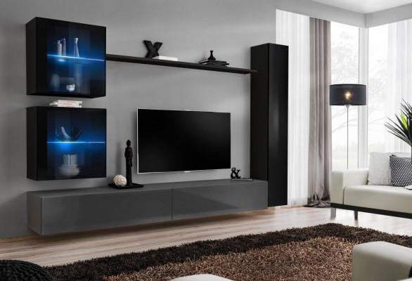 Luxe set designer woonkamer zwart inrichting 3x wandkast tv-standaard.
