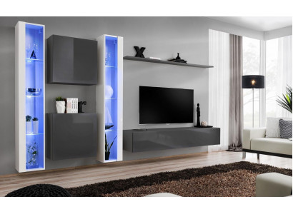Woonkamer inrichting Grijs Wandkast Hangende vitrine Luxe inrichting Modern