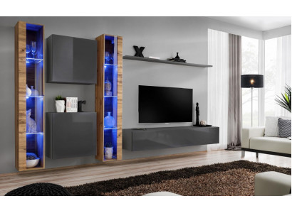 Luxe compleet set 6-delige woonkamer grijs tv-standaard wandkast dressoir modern