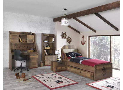 Kinderkamerset Piraten Bedframe Eenpersoonsbed Hout Bruin 5-delige set