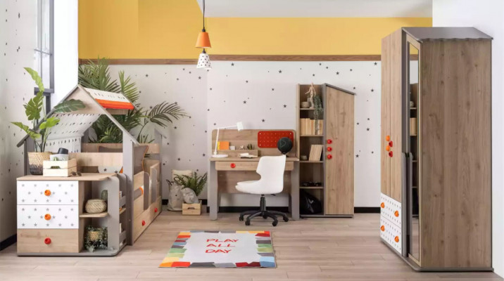 Slaapkamerset Kindermeubels Kinderkamer Bruin Bedframe 6-delig Houten Set